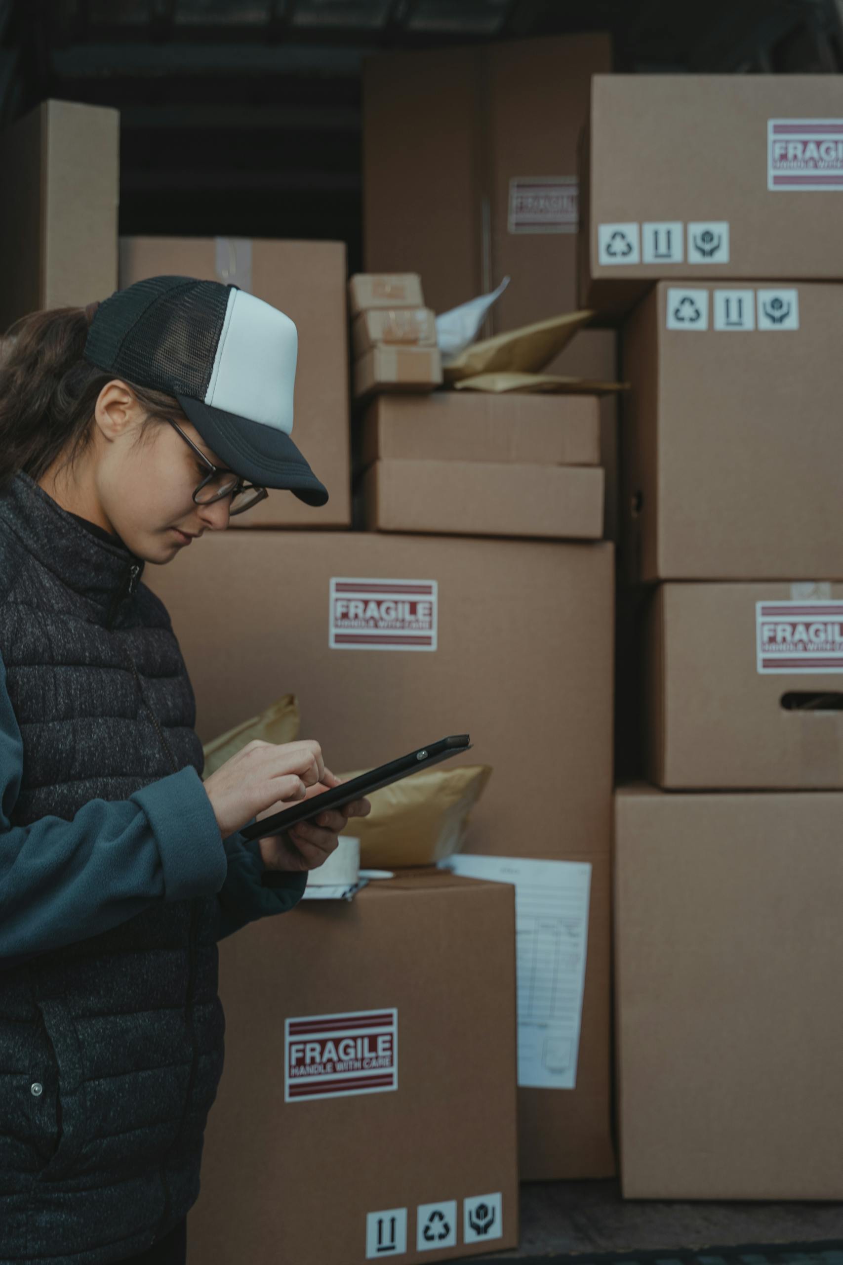 Woman in Black Jacket Holding Black Tablet Computer